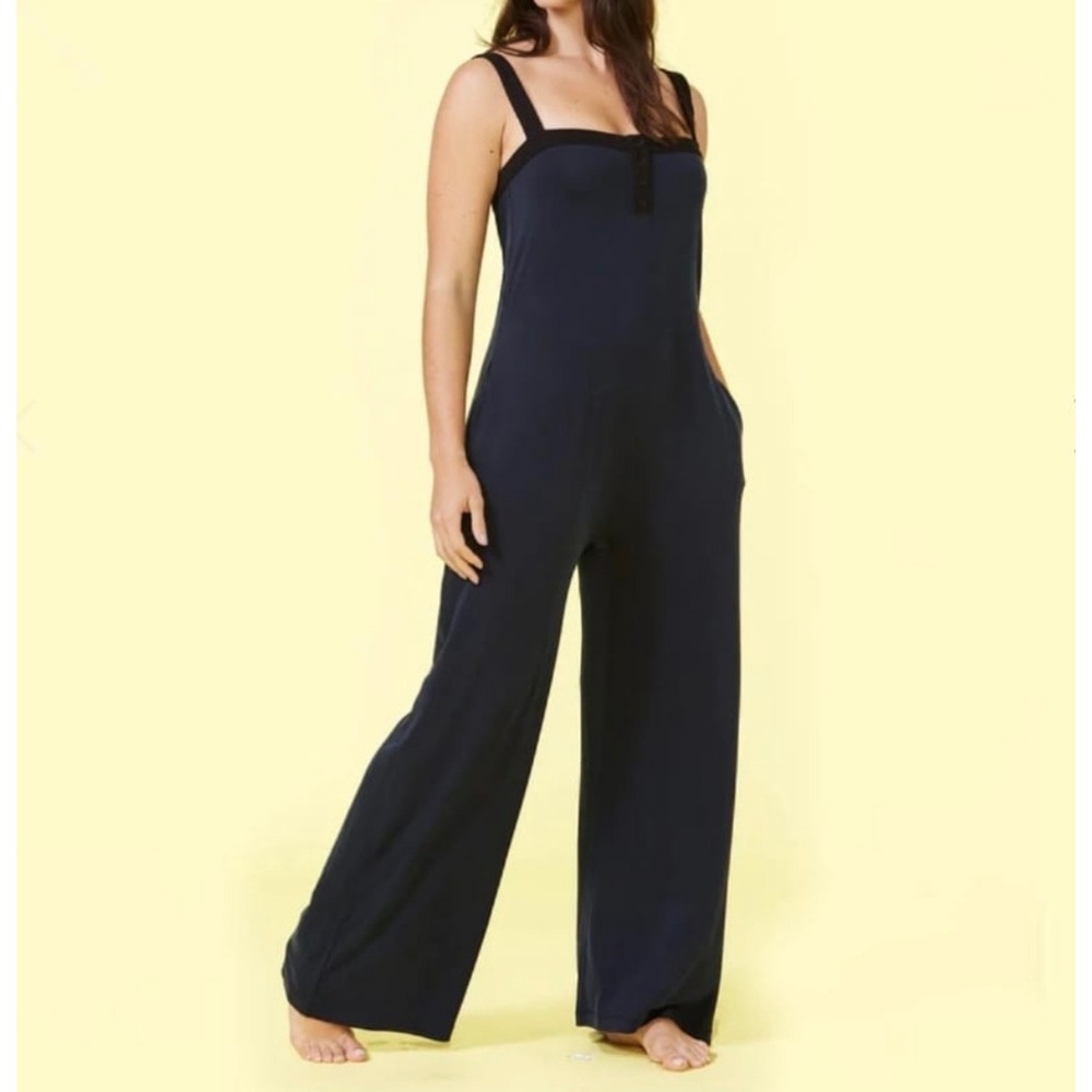 Summersalt 24 hour Navy Blue  Wide Leg Jumpsuit Womens‎ Large L Black